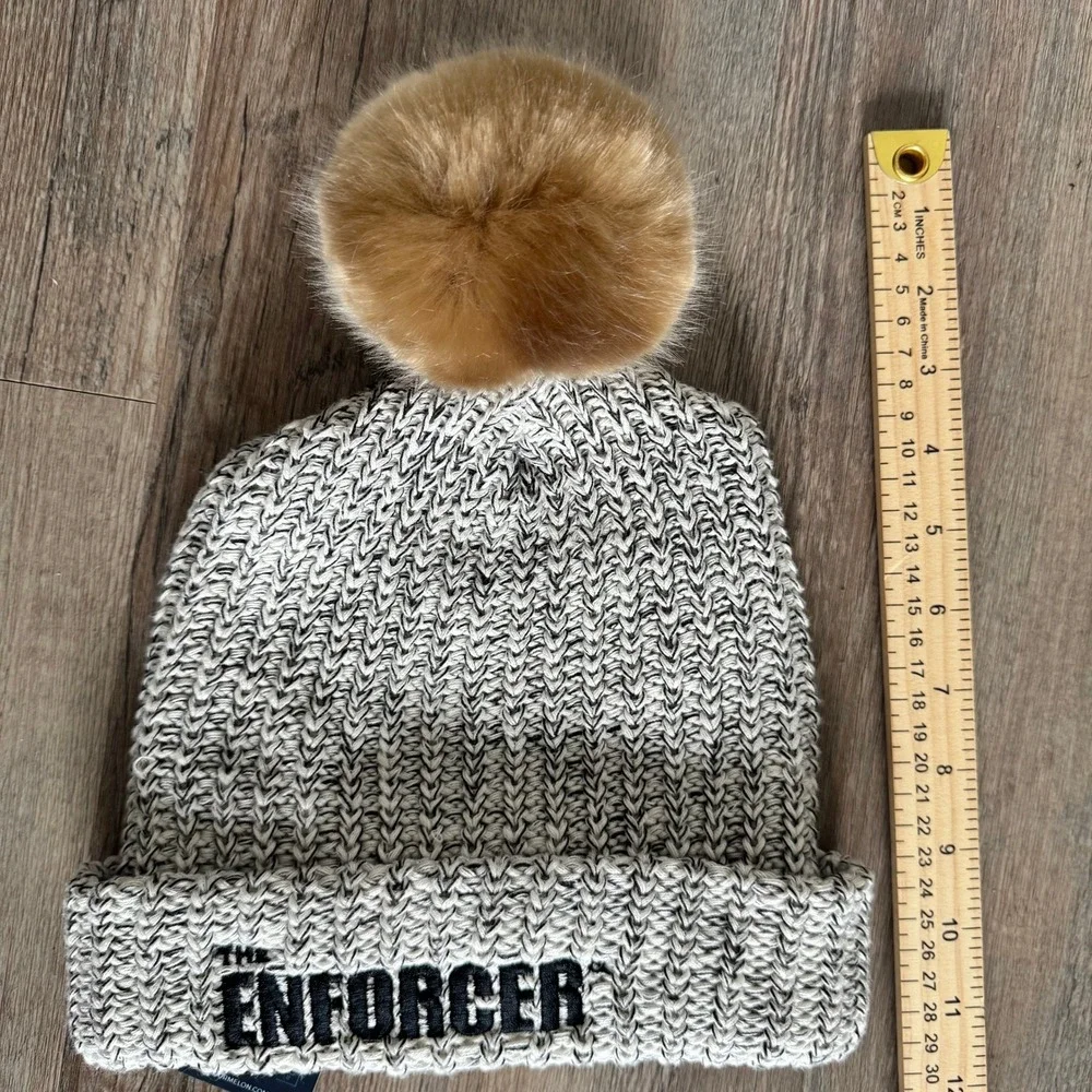 Love Your Melon The Enforcer Black Speckled Faux Fur Pom Beanie NWT